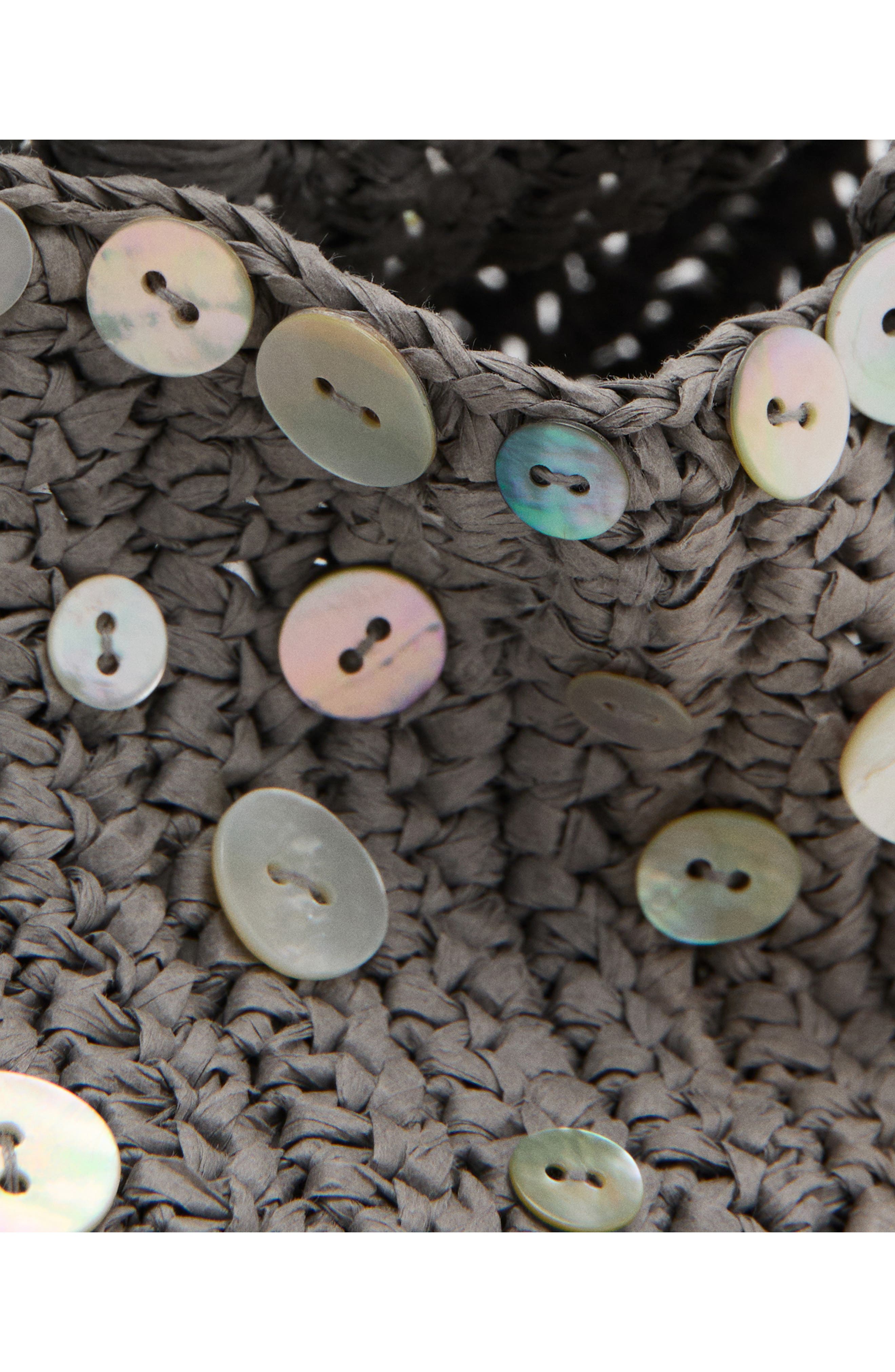 MANGO Button Detail Natural Fiber Top Handle Bag, Alternate, color, Light/ Pastel Grey