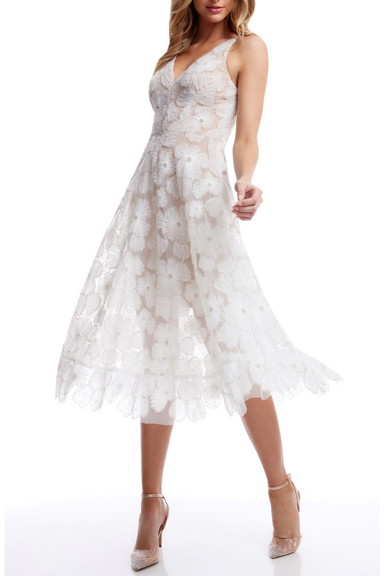 Blair Beaded Floral Cocktail Midi Dress, Alternate, color, WHITE/ SAND