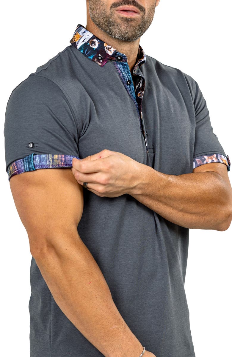 Maceoo Newton Marthyr0028 Grey Button-Down Piqué Polo, Alternate, color, Grey