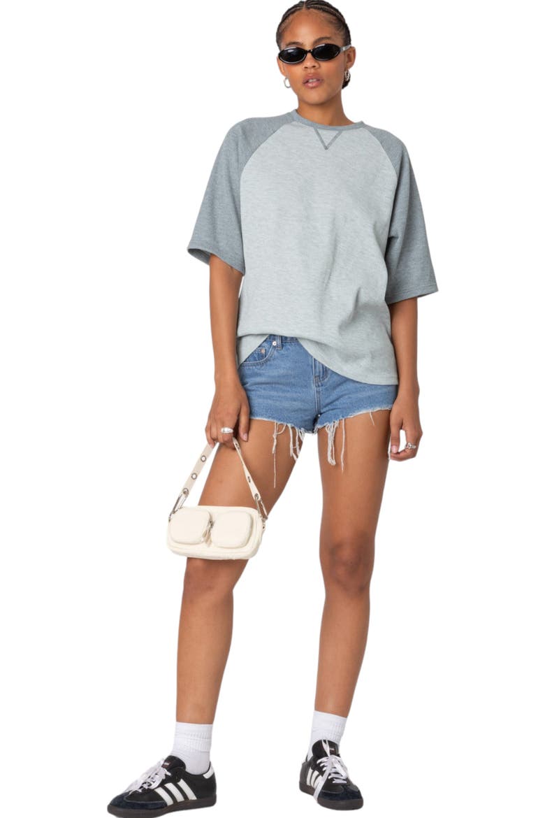 Oversize Raglan Sleeve Waffle Stitch Top, Alternate, color, GRAY