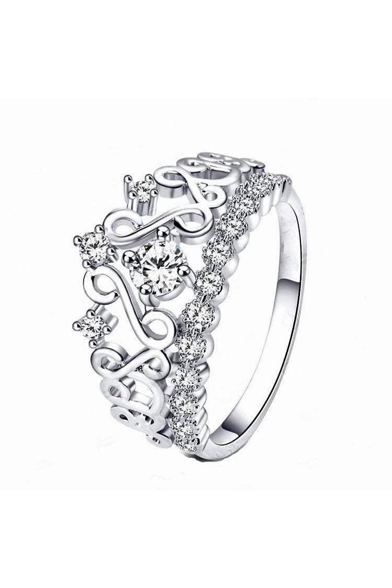 Princess Crown Ring with Cubic Zirconia Stones, Main, color, Silver