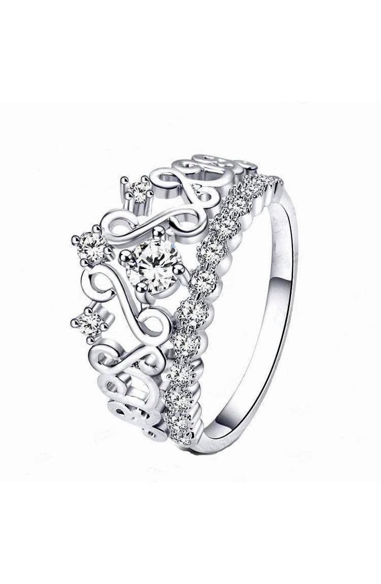 DLORIA Princess Crown Ring with Cubic Zirconia Stones, Main, color, Silver