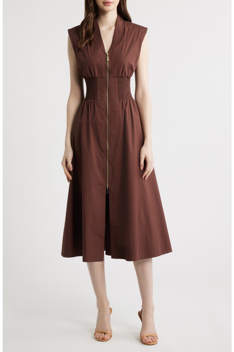 Sleeveless Cotton Midi Dress, Main, color, BROWN
