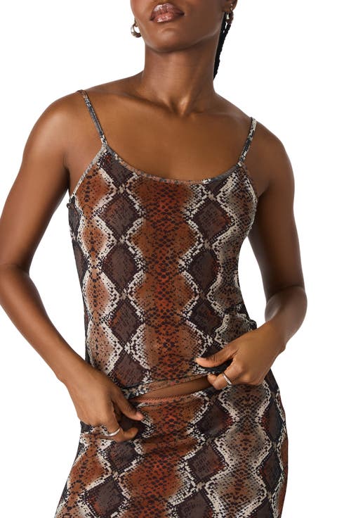 Caily Snakeskin Print Mesh Camisole