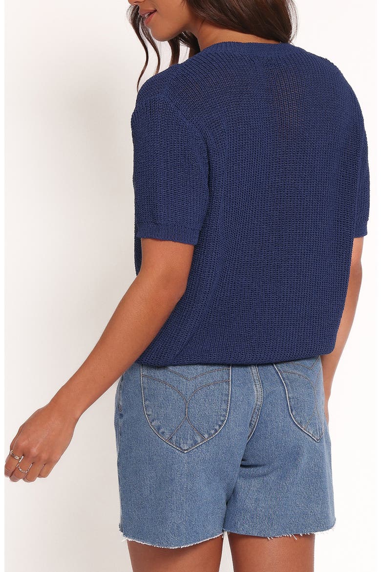 Gemma Bow Accent Short Sleeve Cardigan, Alternate, color, NAVY