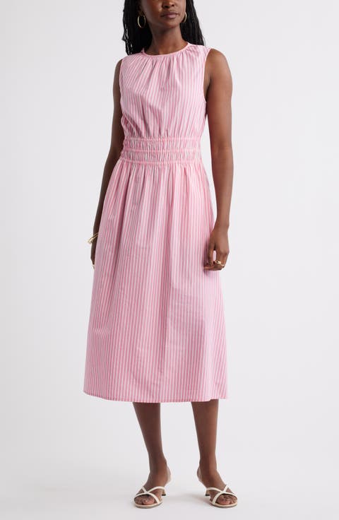 Sleeveless Smocked Waist Cotton Midi Dress