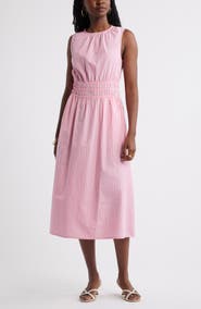 Caslon® Sleeveless Smocked Waist Cotton Midi Dress