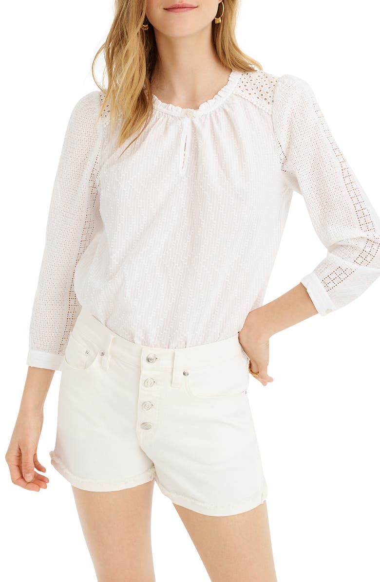 J.Crew Mixed Eyelet Popover Top, Main, color, 