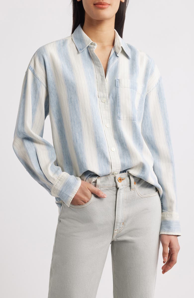 Faherty Tried & True Stripe Chambray Button-Up Shirt, Main, color, Ocean Oasis Stripe