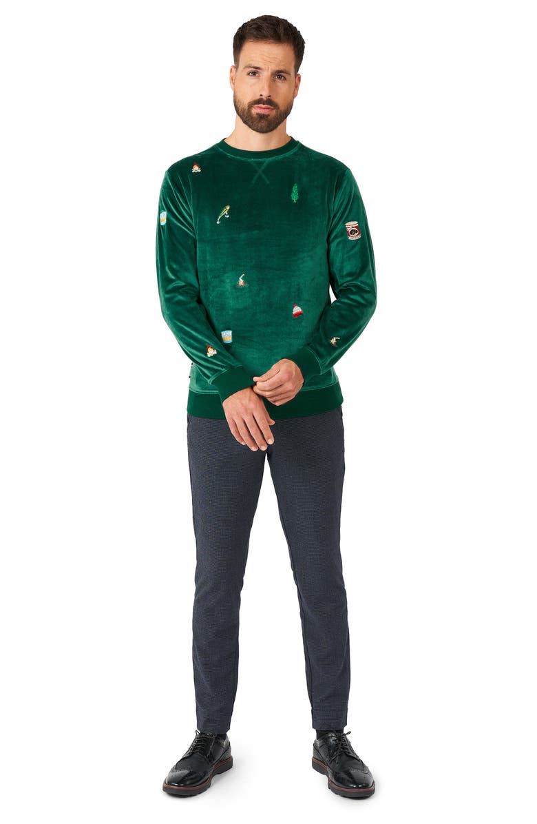 OppoSuits Christmas Icons Embroidered Velour Crewneck Sweatshirt, Alternate, color,