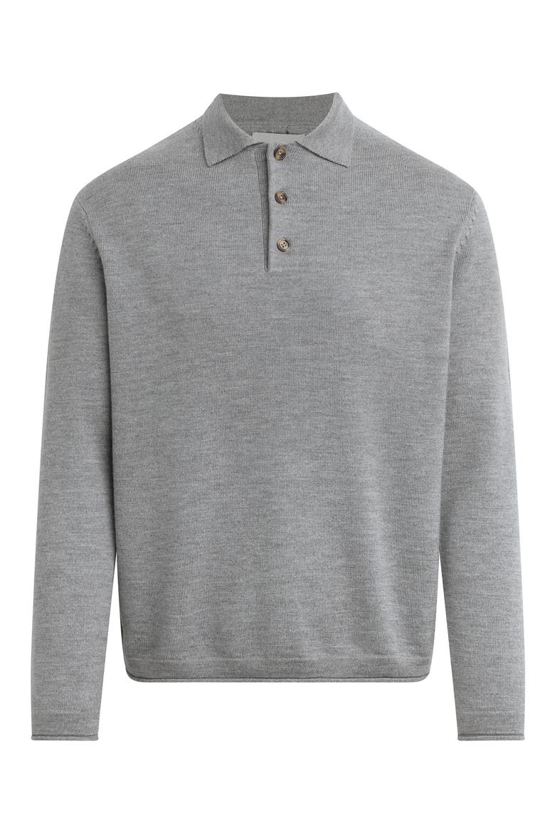 Long Sleeve Merino Wool Polo, Alternate, color, HEATHER GREY
