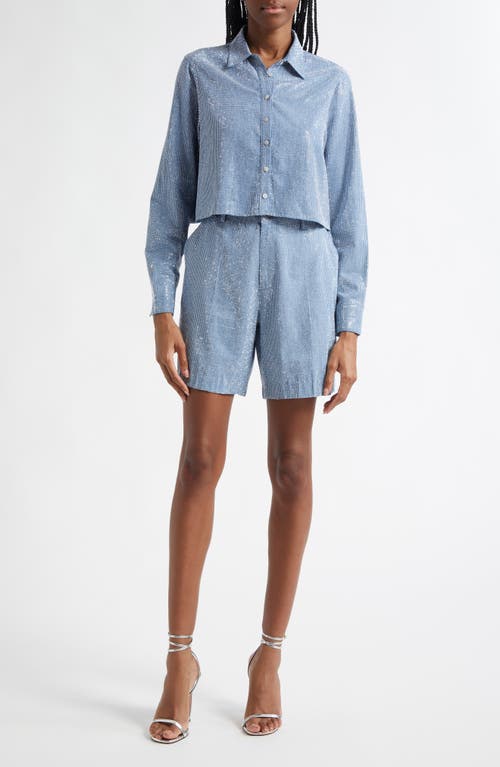 Cinq À Sept Cinq A Sept Chambray Rhinestone Shorts In Medium Blue