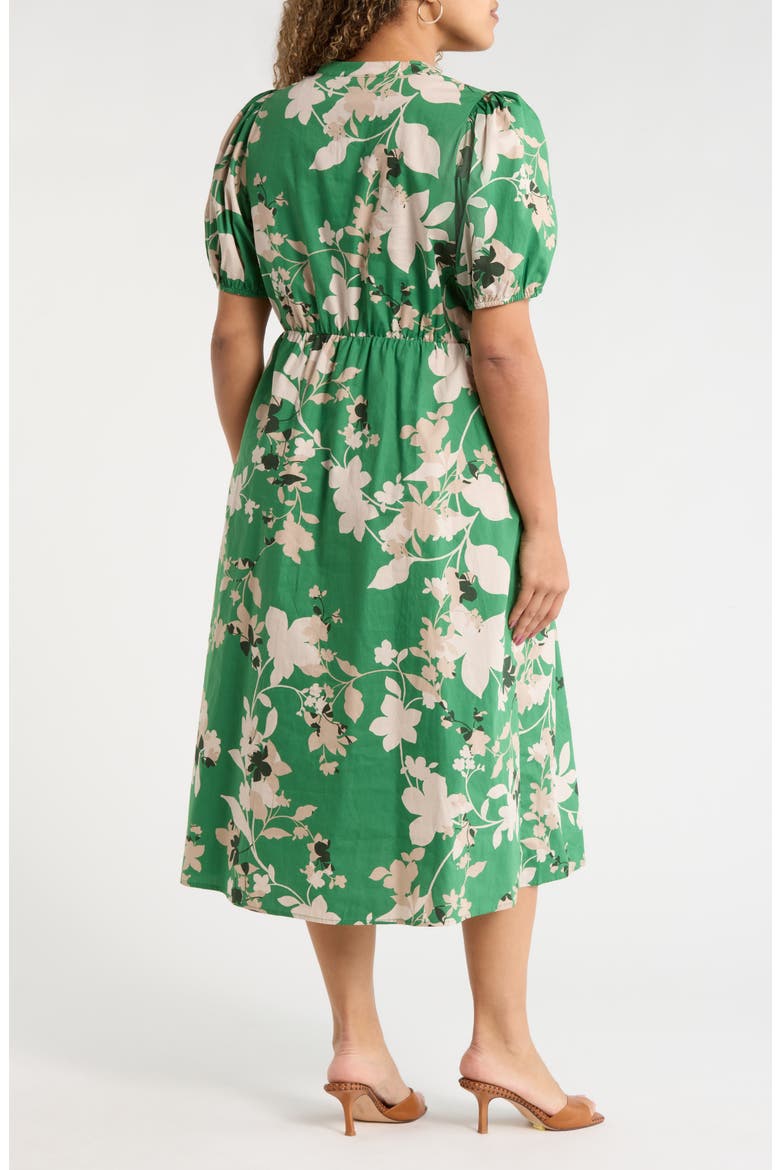 Nora Puff Sleeve Button Cotton Midi Dress, Alternate, color, MULTI-GREEN