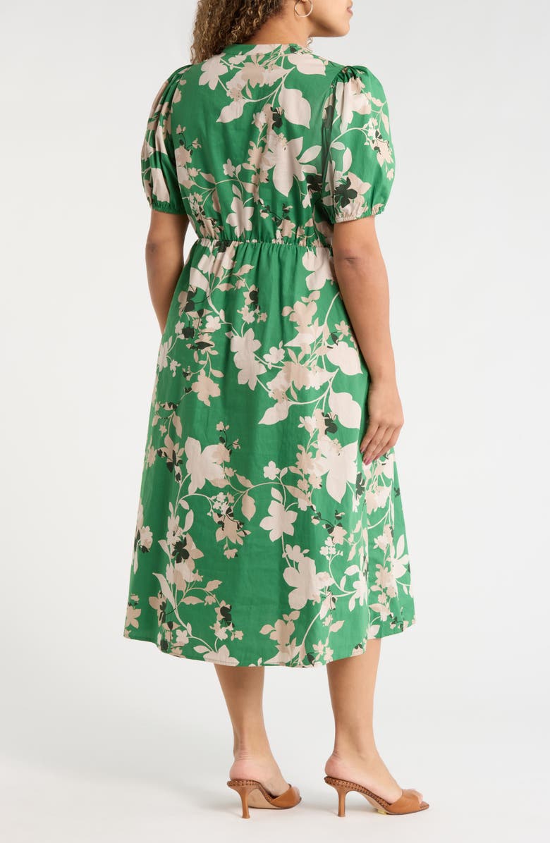 SUGARLIPS Nora Puff Sleeve Button Cotton Midi Dress, Alternate, color, Multi-Green