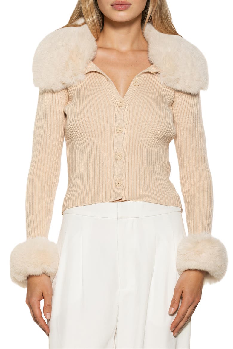 Taytum Button-Down Cardigan with Faux Fur Trim, Main, color, IVORY