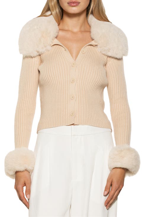 Taytum Button-Down Cardigan with Faux Fur Trim