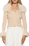 Alexia Admor Taytum Button-Down Cardigan with Faux Fur Trim