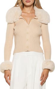 Alexia Admor Taytum Button-Down Cardigan with Faux Fur Trim