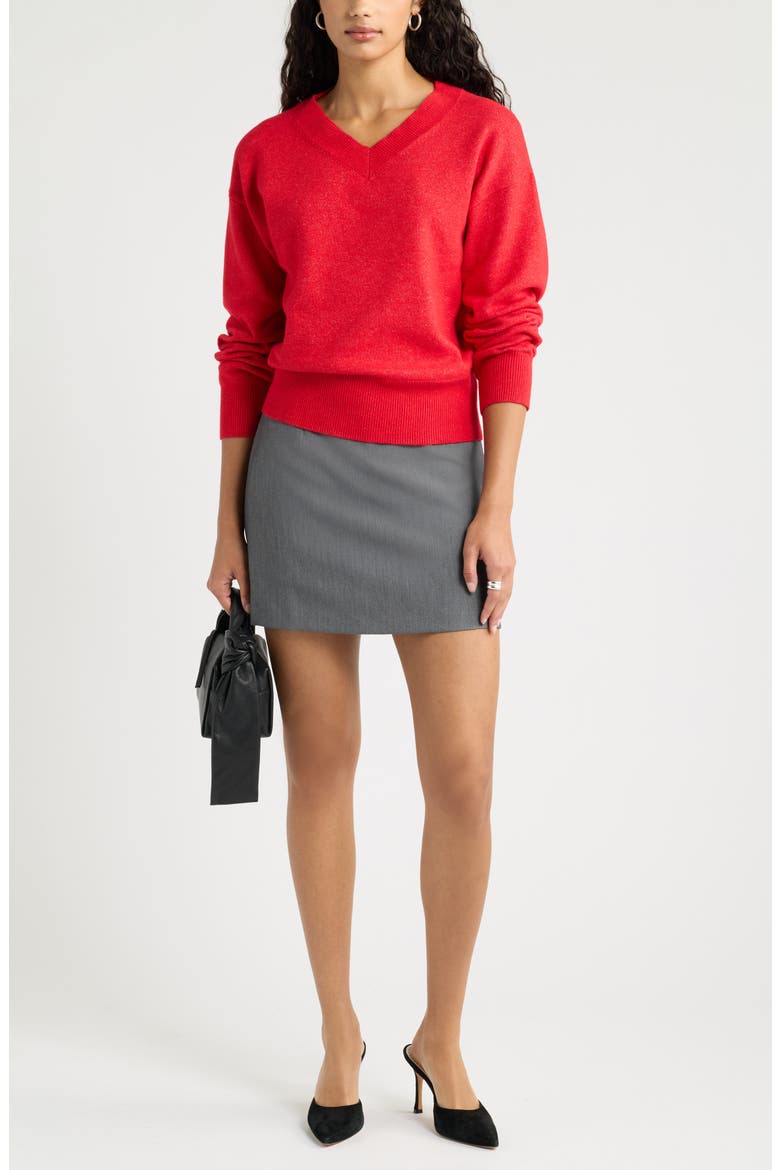 V-Neck Sweater, Alternate, color, RED SALSA