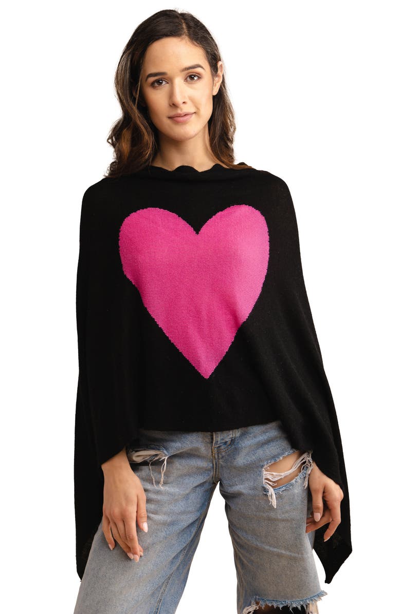 SAACHI Heart Silk & Cashmere Poncho, Alternate, color, Black