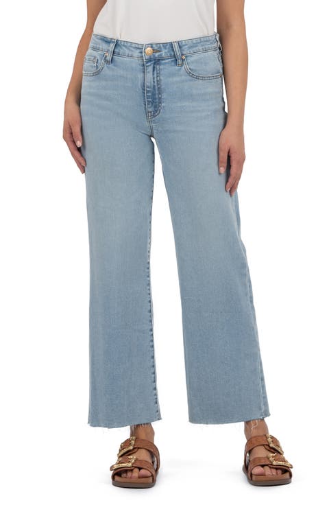 Raw Hem Mid Rise Ankle Wide Leg Jeans (Block)