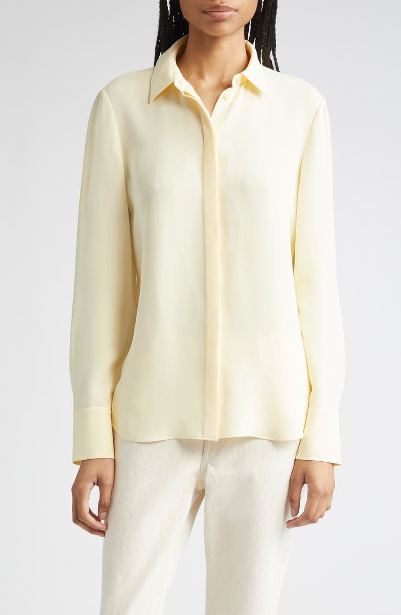 Lafayette 148 New York Scottie Silk Button-Up Blouse, Main, color, Yellow Chalk