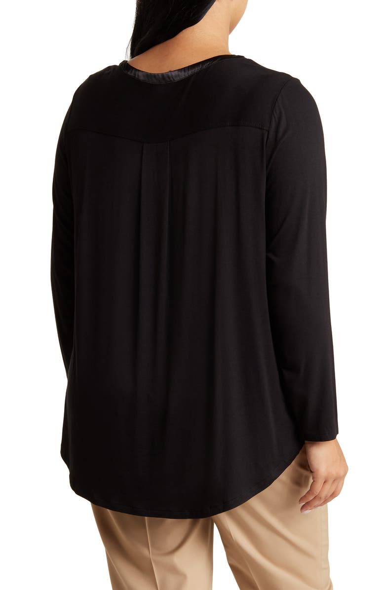 T Tahari Satin Trim Long Sleeve Top, Alternate, color,
