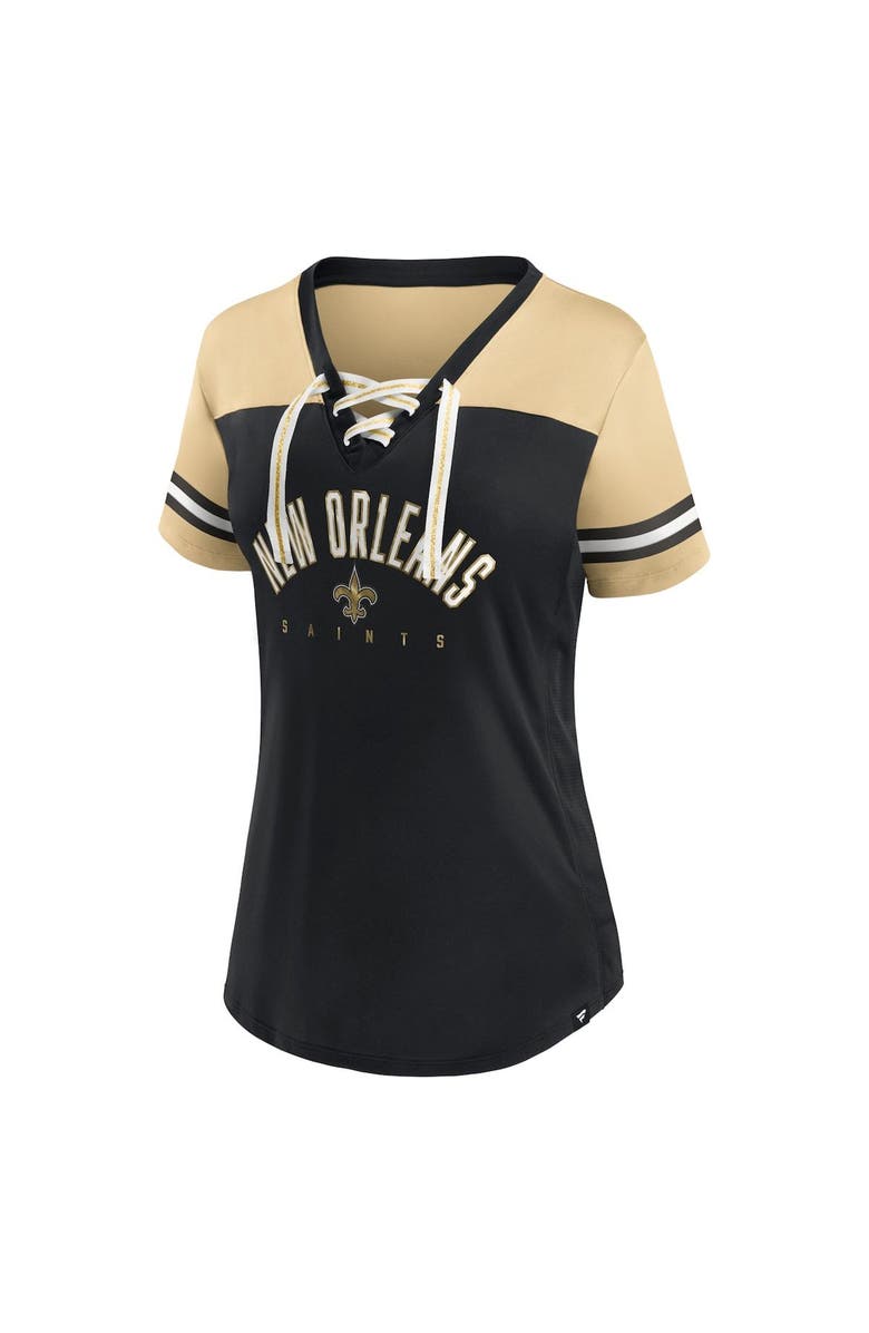 FANATICS Women's Fanatics Branded Black/Vegas Gold New Orleans Saints Blitz & Glam Lace-Up V-Neck Jersey T-Shirt, Alternate, color, Black