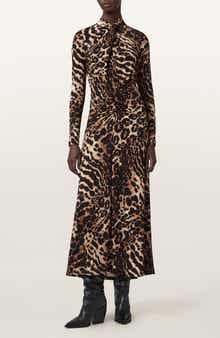 AllSaints Mina Ruched Print Long Sleeve Maxi Dress