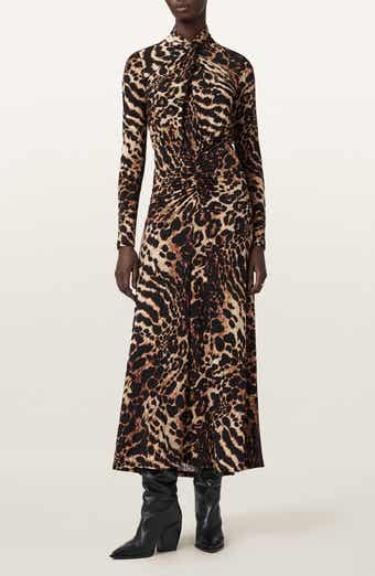 AllSaints Mina Ruched Print Long Sleeve Maxi Dress