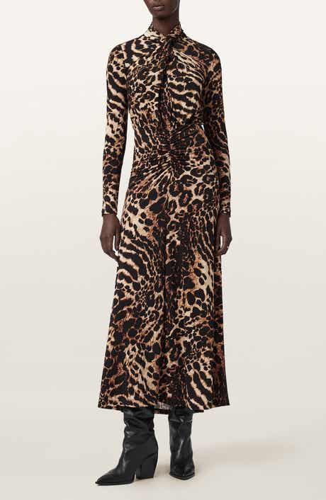 AllSaints Mina Ruched Print Long Sleeve Maxi Dress