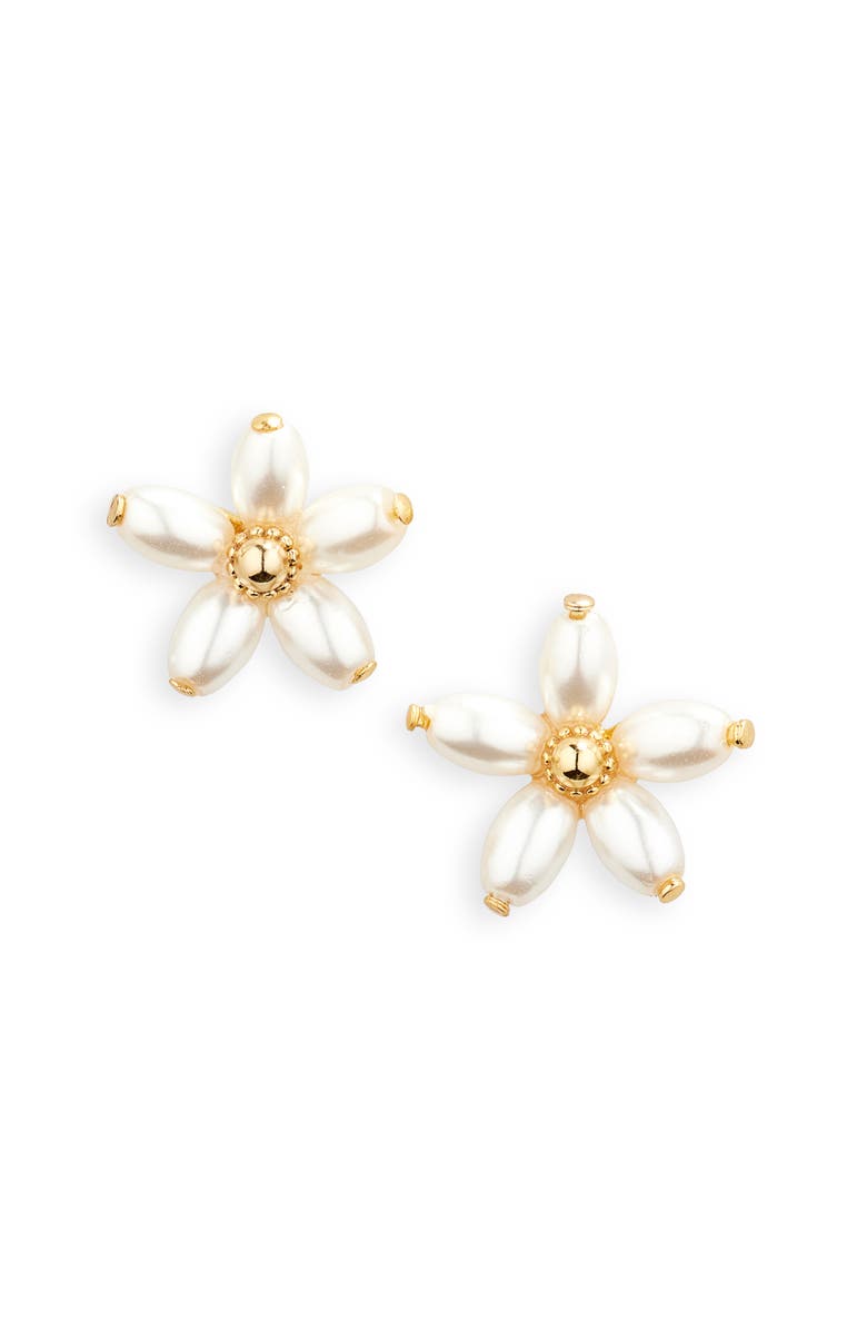 Kate Spade New York fresh squeeze faux pearl flower stud earrings, Alternate, color, Cream/ Gold