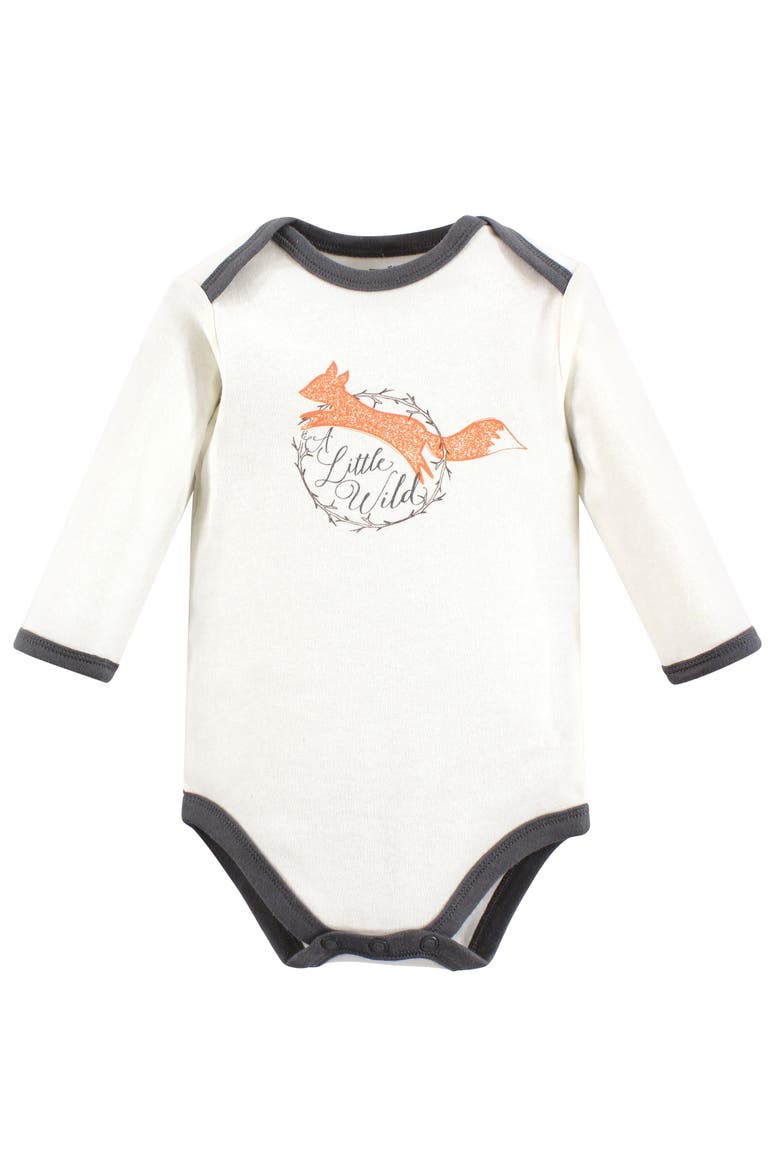 Organic Cotton Long-Sleeve Bodysuits, Alternate, color, Fox