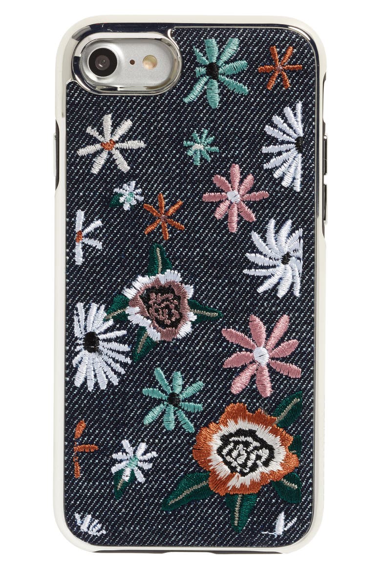 Luxe Double Up Embroidered iPhone 7/8 Case, Main, color, BLACK FLORAL