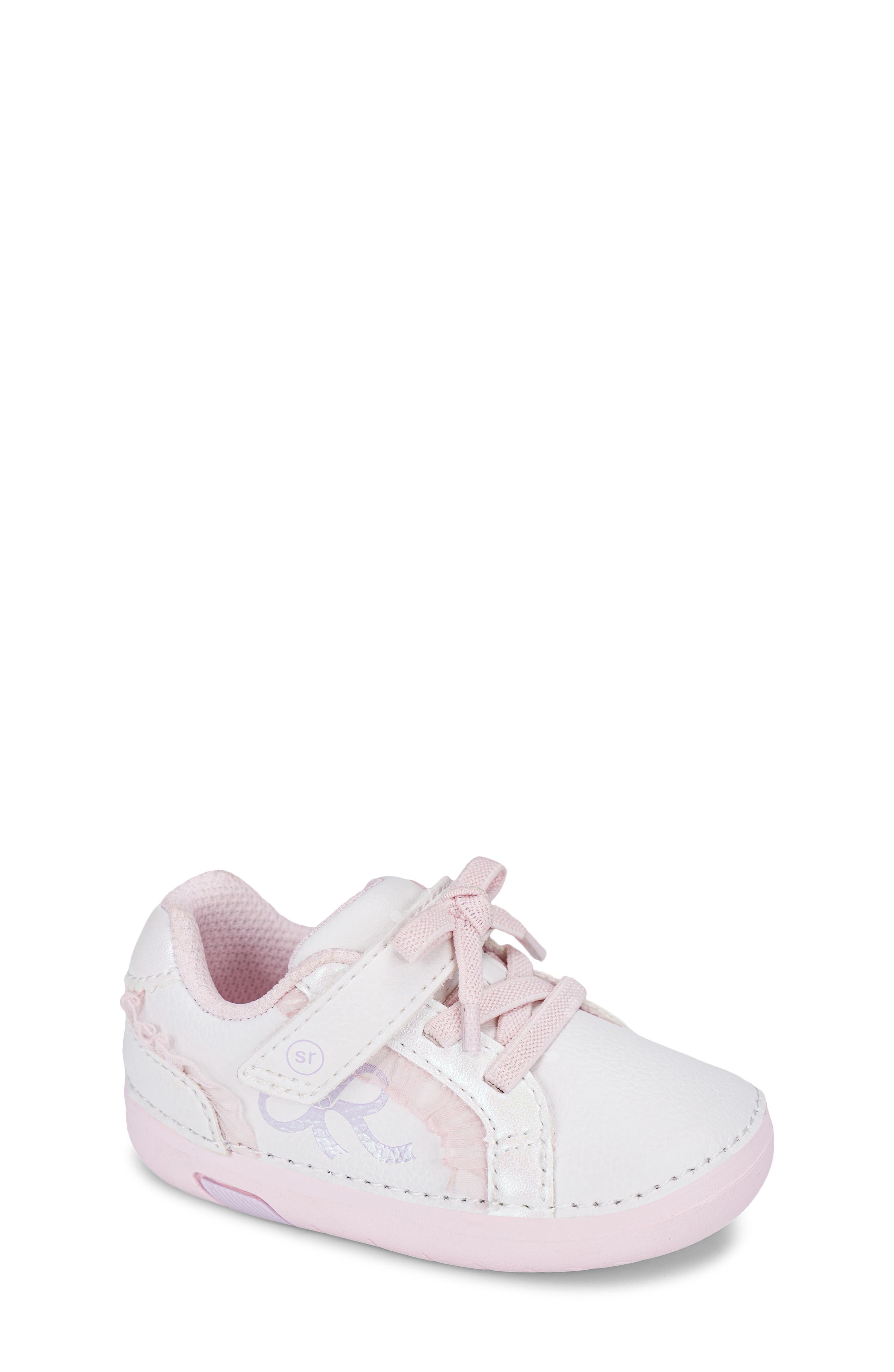 Kids' Glimmer Bow Mini Sneaker, Main, color, WHITE/PINK