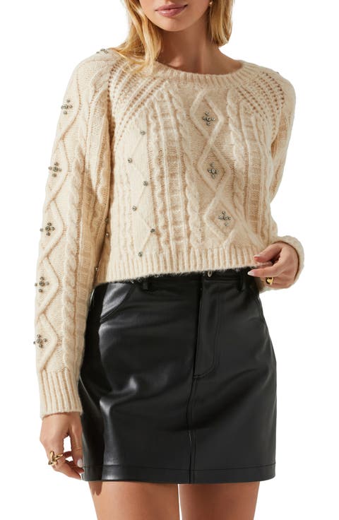 Madison Rhinestone Cable Stitch Crop Sweater