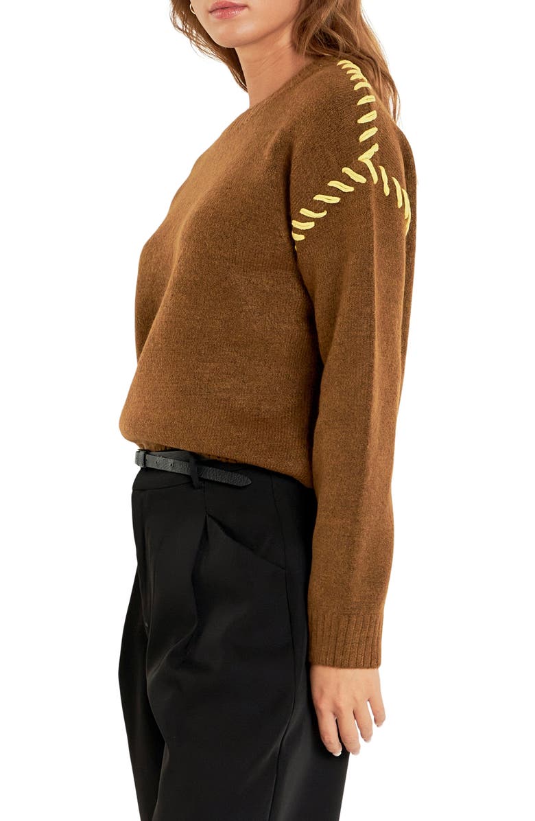 English Factory Whipstitch Sweater, Alternate, color, Camel/ Yellow