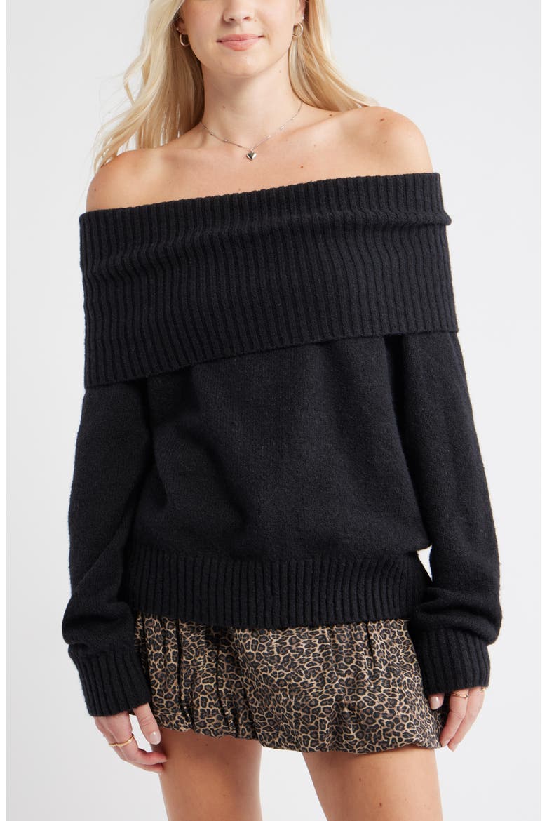Off the Shoulder Sweater, Main, color, BLACK