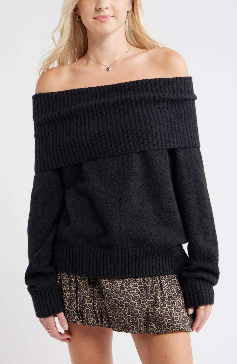 BP. Off the Shoulder Sweater, Main, color, Black