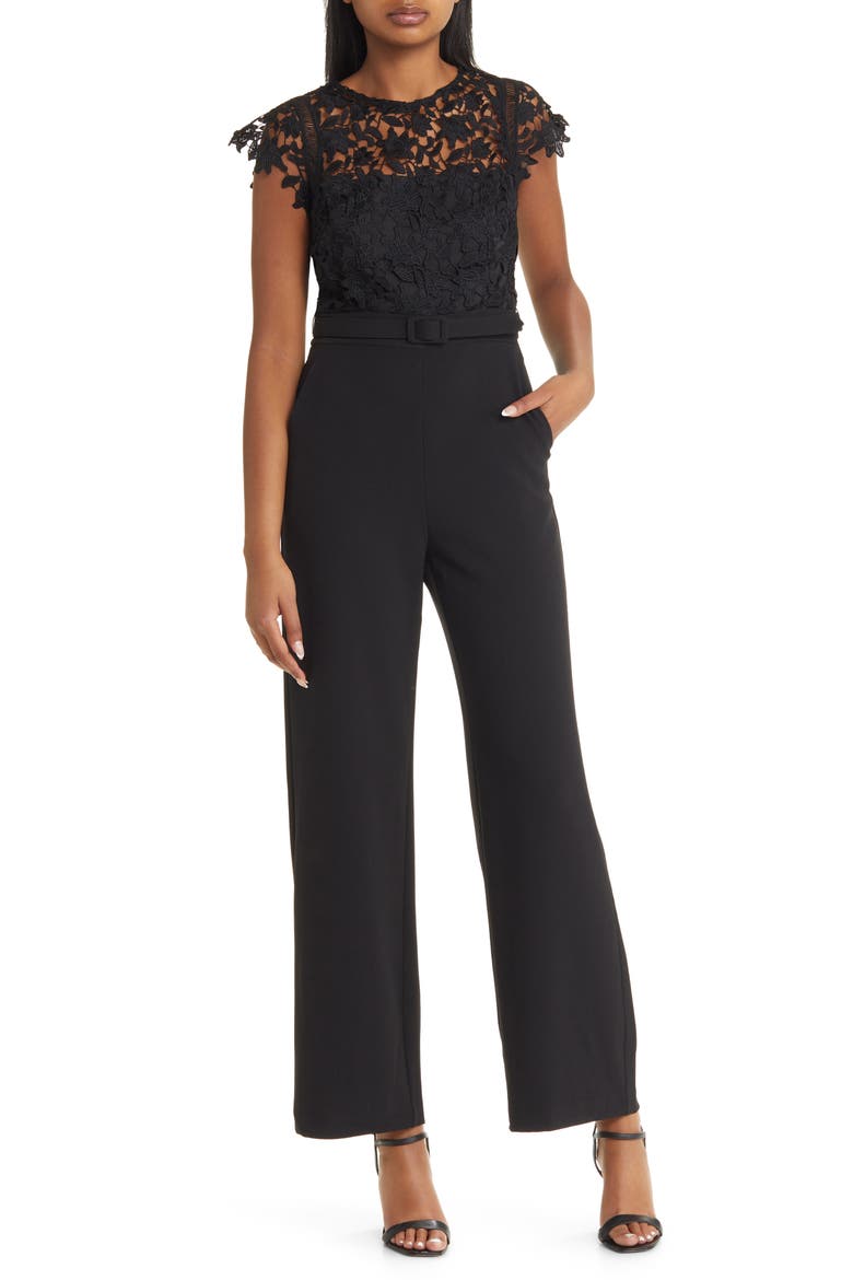 Lace Bodice Jumpsuit, Main, color, BLACK
