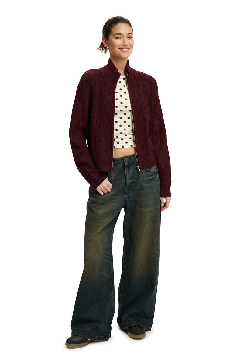 Cotton On Women's Cable Knit Bomber, Alternate, color, Cherrywood