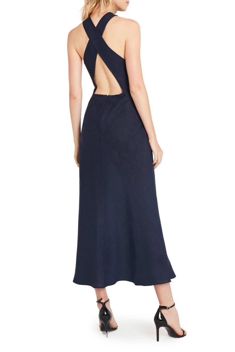 Aster Linen Midi Dress, Alternate, color, NAVY