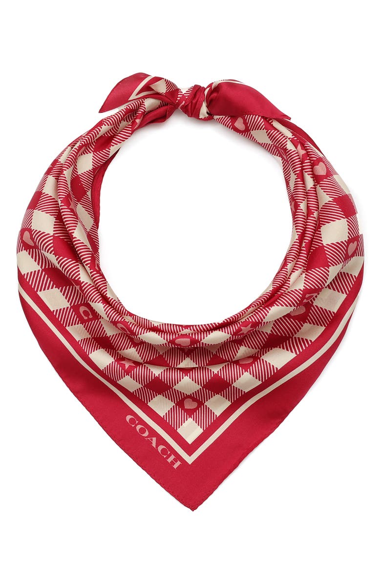COACH Gingham Play Silk Scarf, Alternate, color, Dark Fuchsia