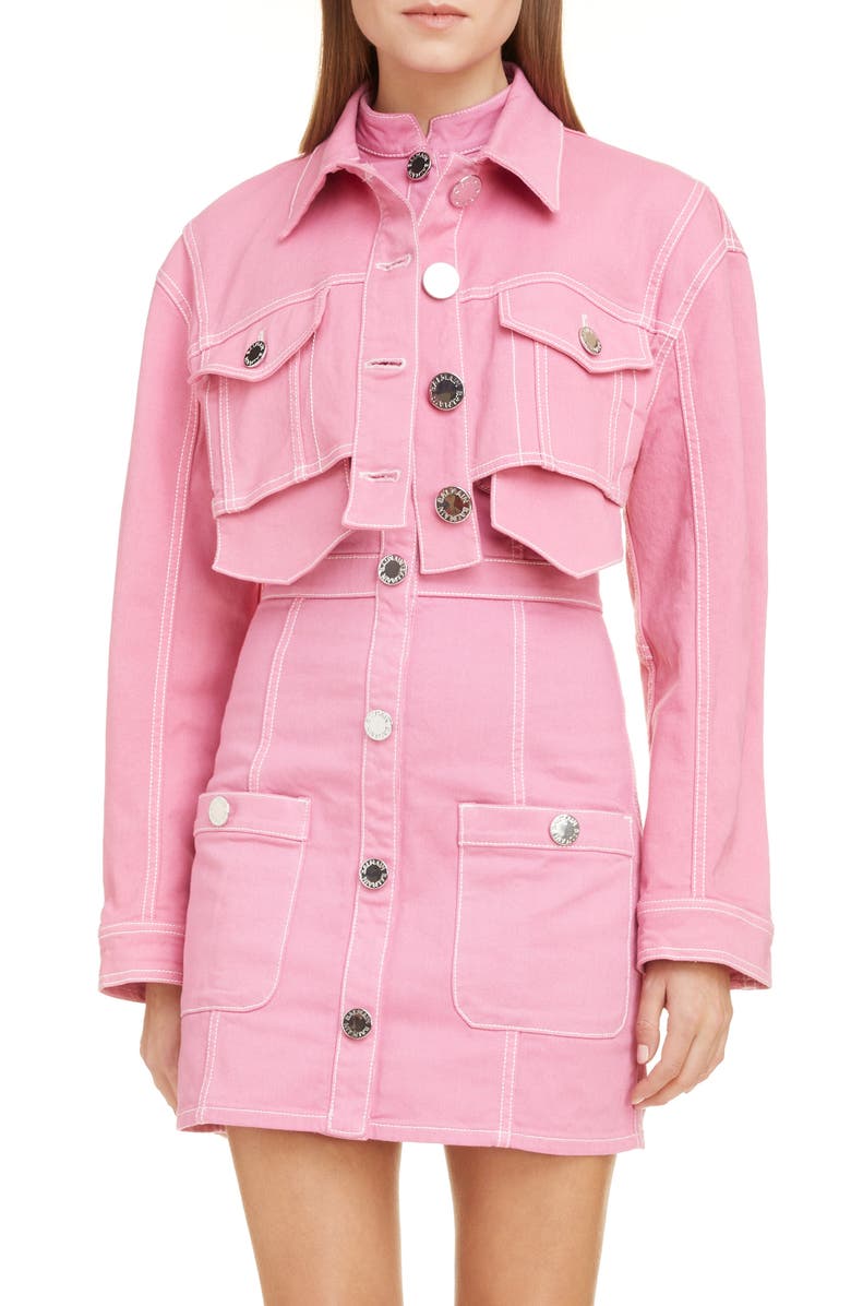 Balmain Crop Denim Jacket, Main, color,