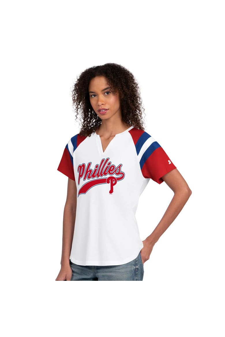 Women's Starter  White Philadelphia Phillies Game On Notch Neck Raglan T-Shirt, Main, color, White