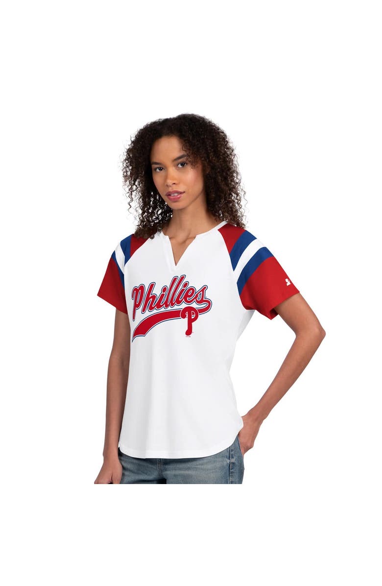 STARTER Women's Starter White Philadelphia Phillies Game On Notch Neck Raglan T-Shirt, Main, color, White