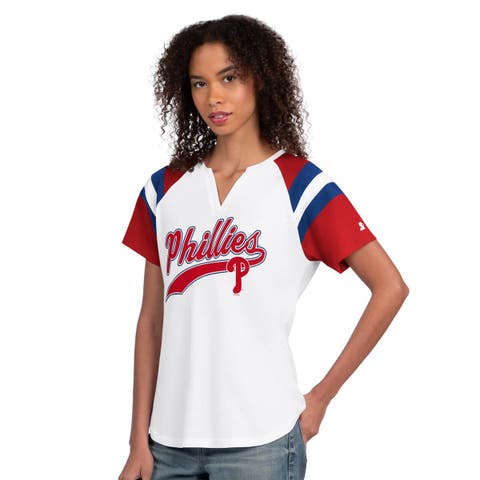 Women's Starter  White Philadelphia Phillies Game On Notch Neck Raglan T-Shirt