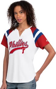 STARTER Women's Starter White Philadelphia Phillies Game On Notch Neck Raglan T-Shirt