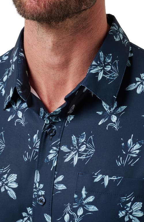 Travismathew Seamate Floral Short Sleeve Button-up Shirt In Total Eclipse/cory Blue