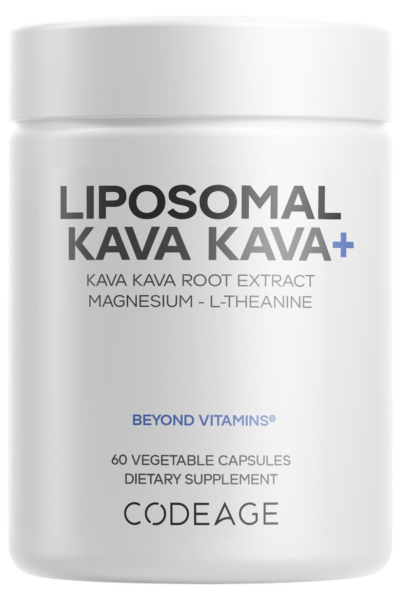 Liposomal Kava Kava+, 30% Kavalactones with Magnesium Glycinate Supplement, Main, color, White